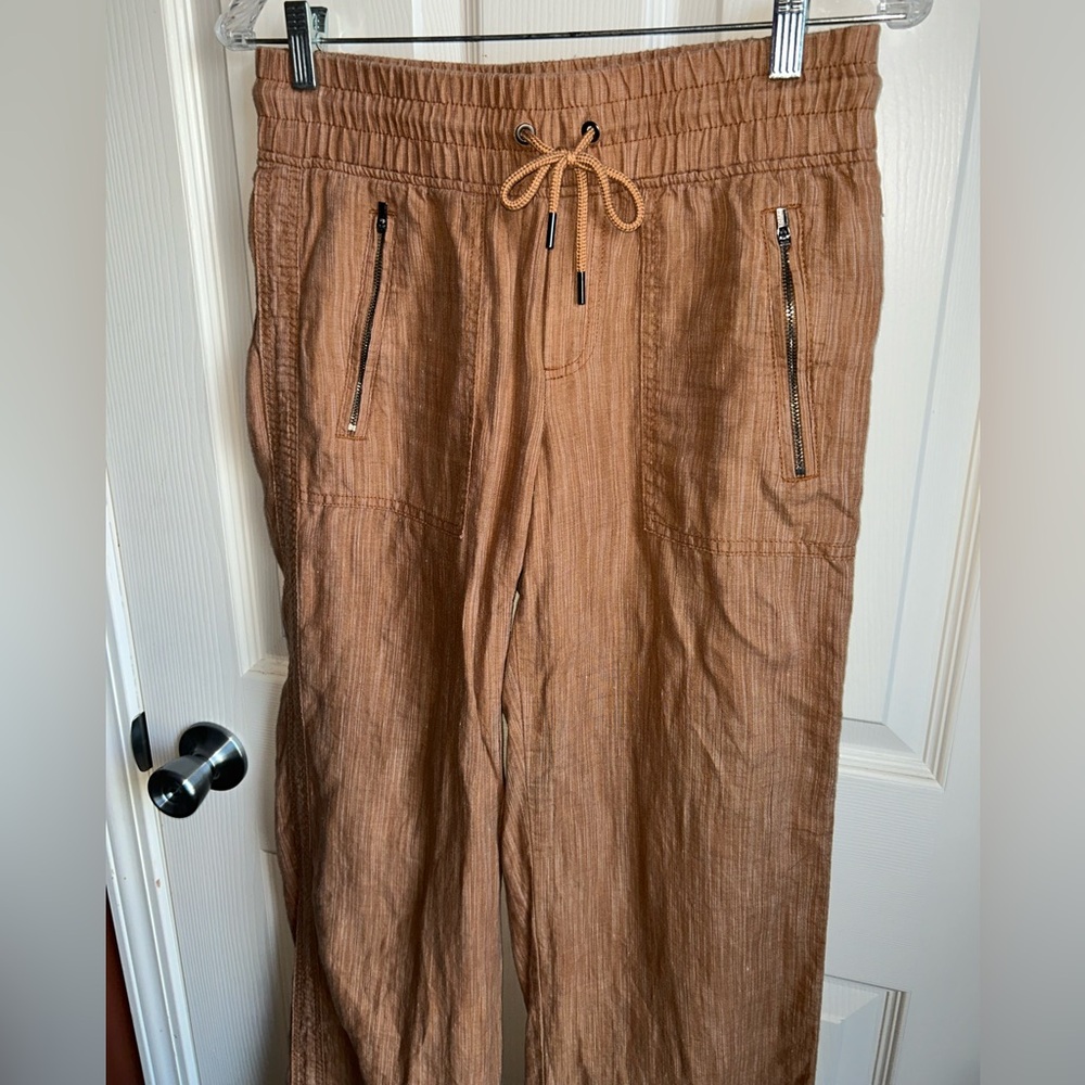 Athleta Cabo Linen Textured Wide Leg Pants Bottoms Sz 4 Casual Resortwear - Picture 3 of 10